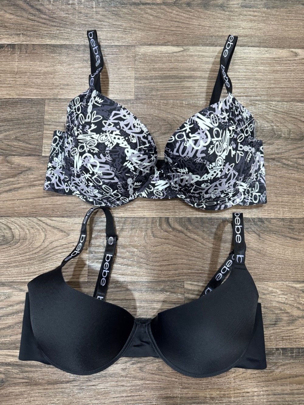 Bebe 36D Black and White Patterned Bras Set